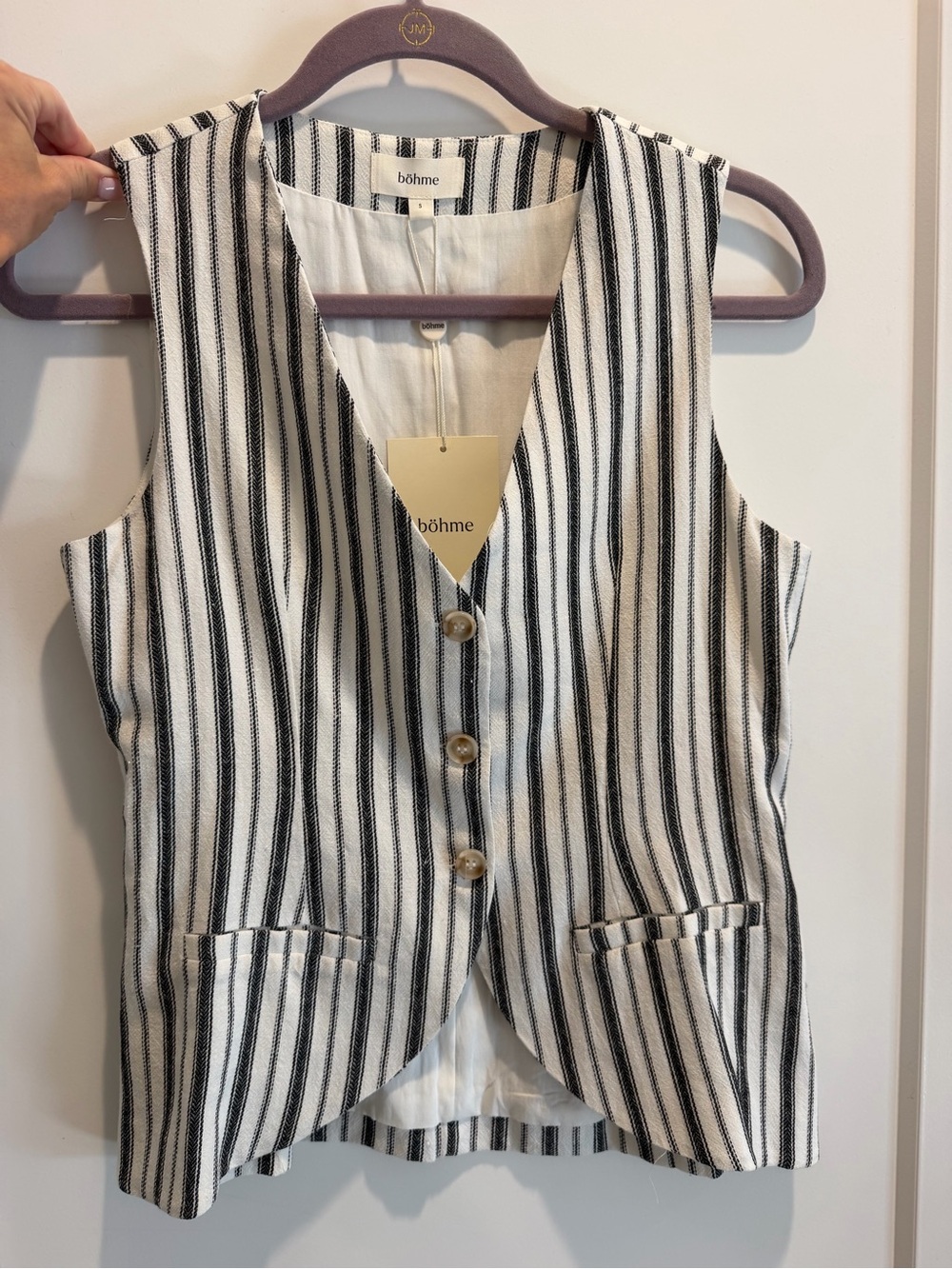 Böhme Black and White Striped Sleeveless Vest